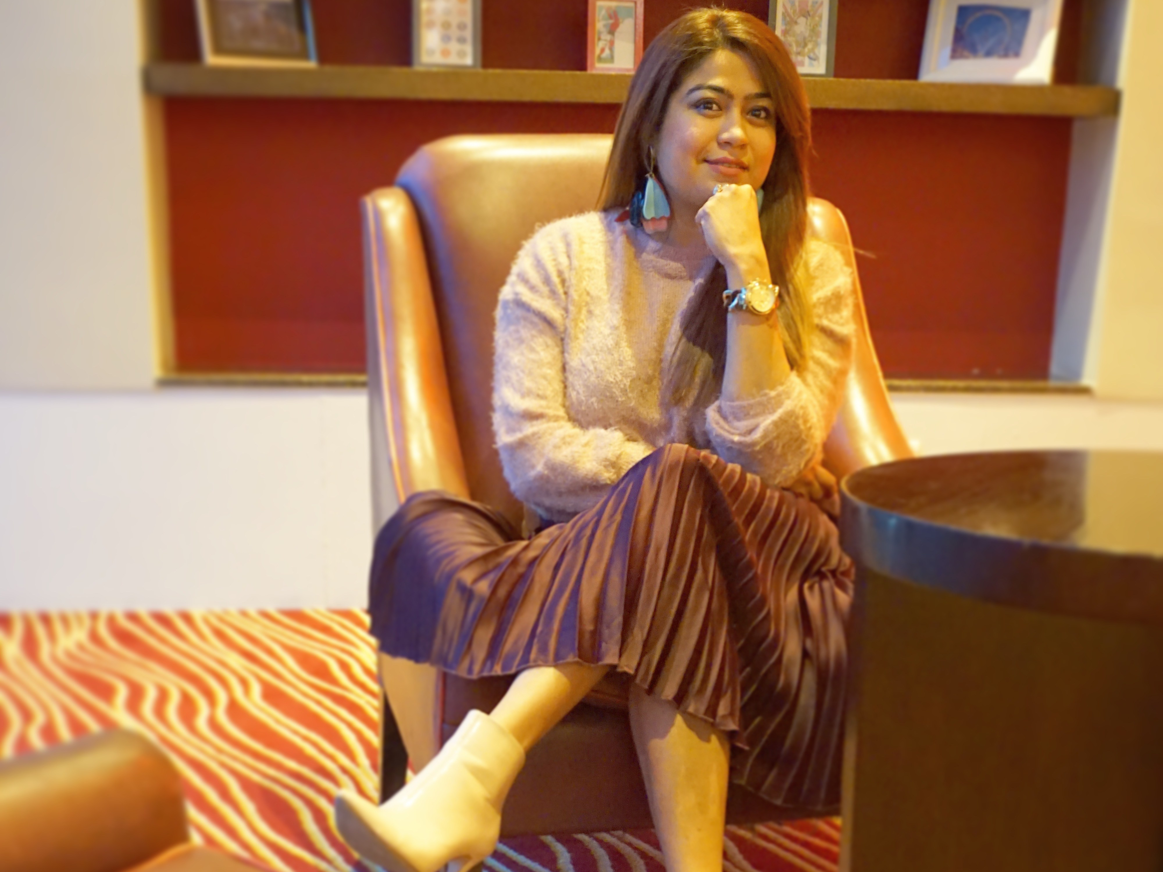 Autumn winter styling - pleated skirt & jumper