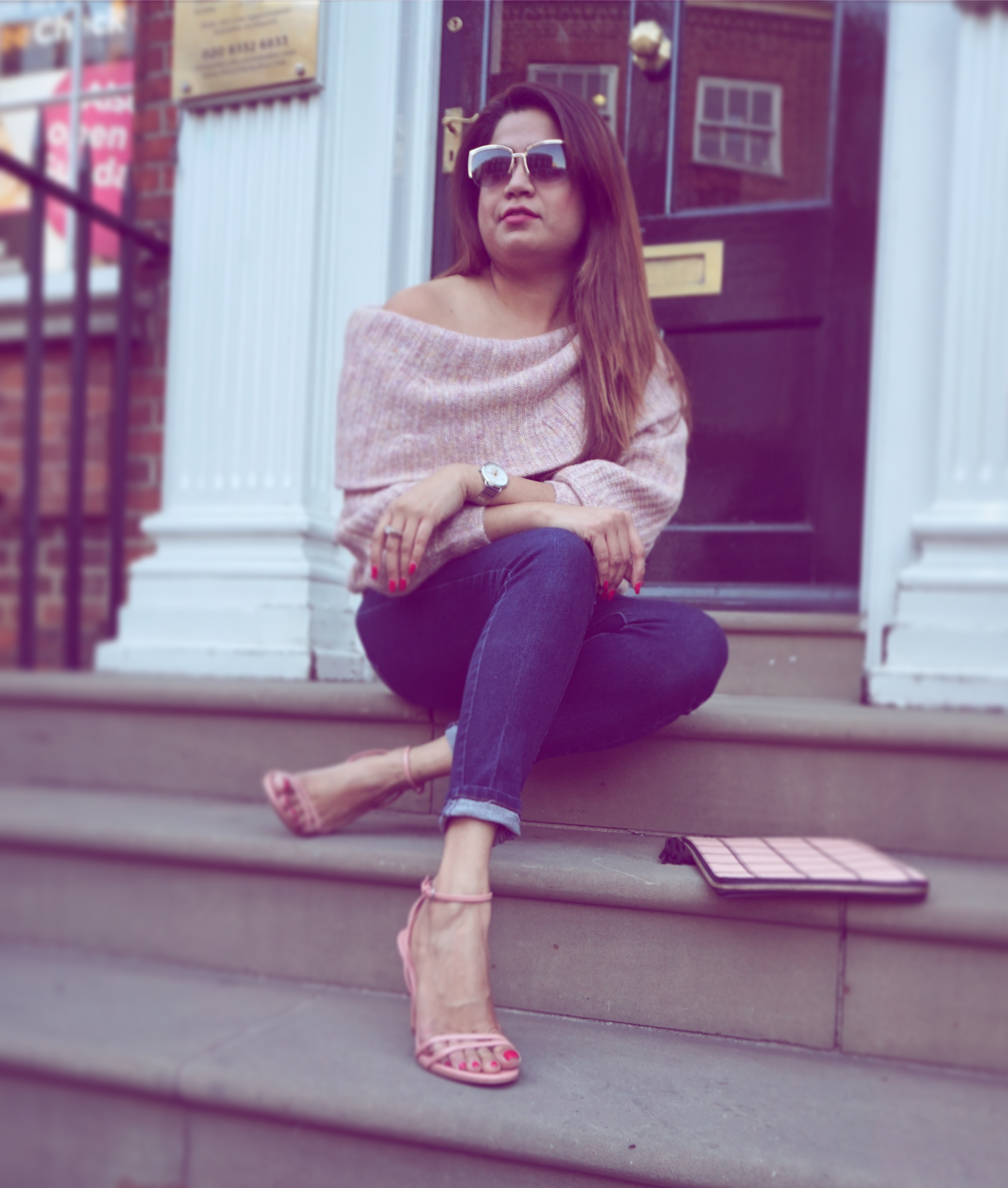 off shoulder jumper & jeans